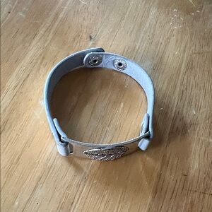 Gray Leather Bracelet with Silver Accent